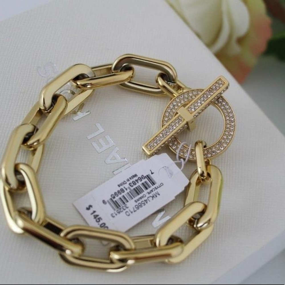 🌹Gold Pave Crystal Toggle Chain Charm Bracelet